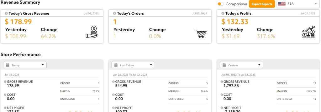 Zonbase Amazon Profits & Expenses Dashboard