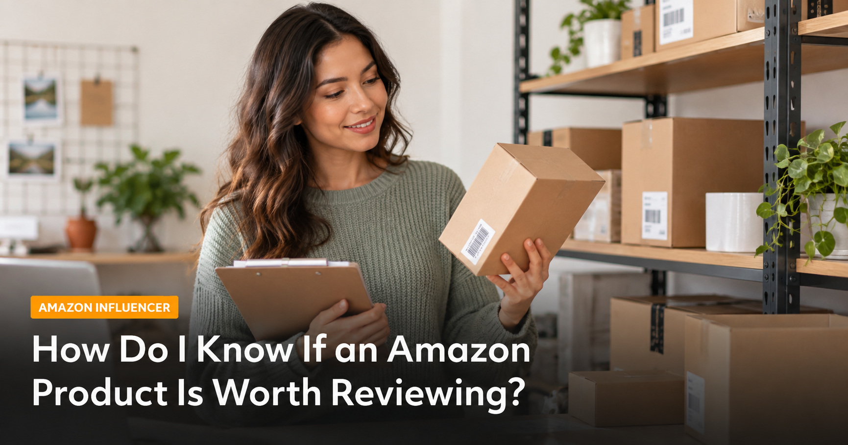 Amazon influencer reviewing a product box to decide if it is worth reviewing