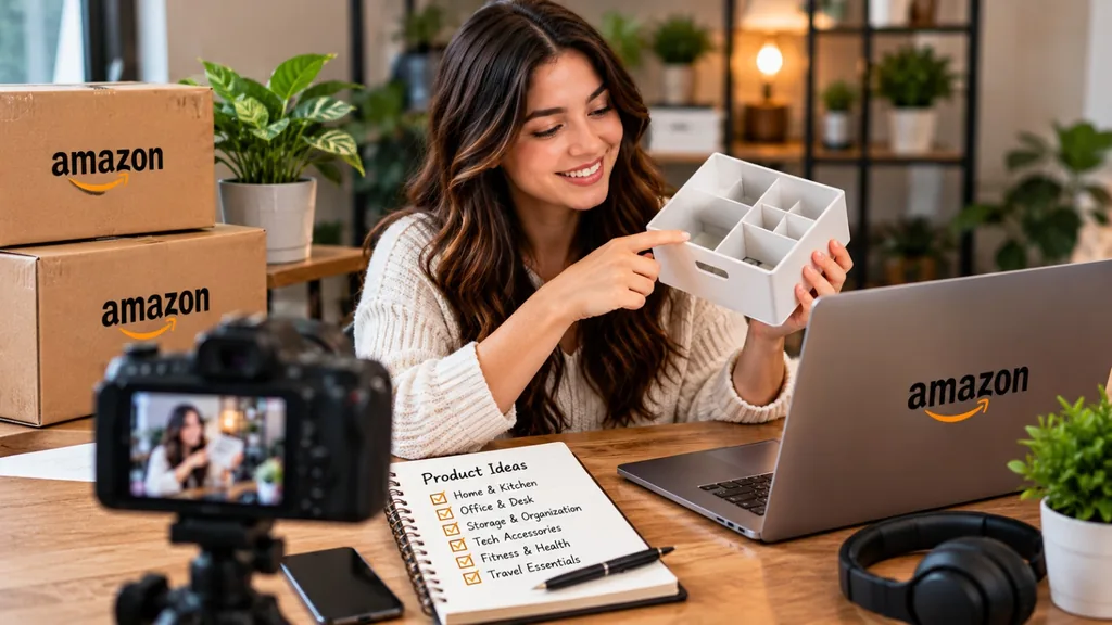 Beginner-friendly Amazon product categories to review, including home, office, storage, tech, fitness and travel