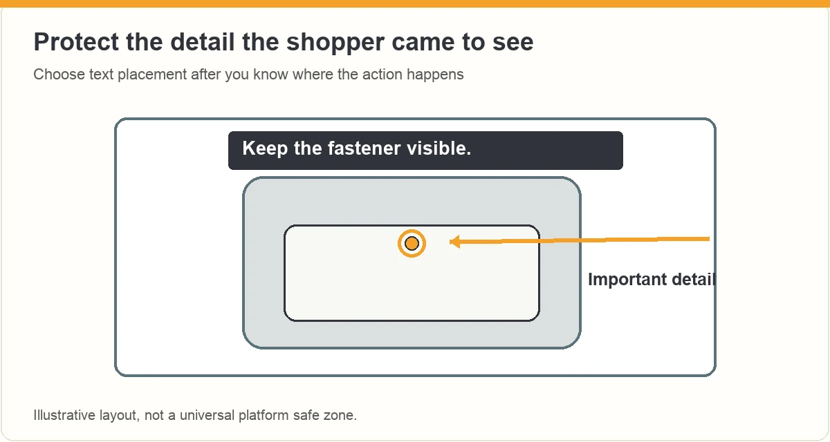 Video-frame diagram placing text above an organizer fastener instead of over it.