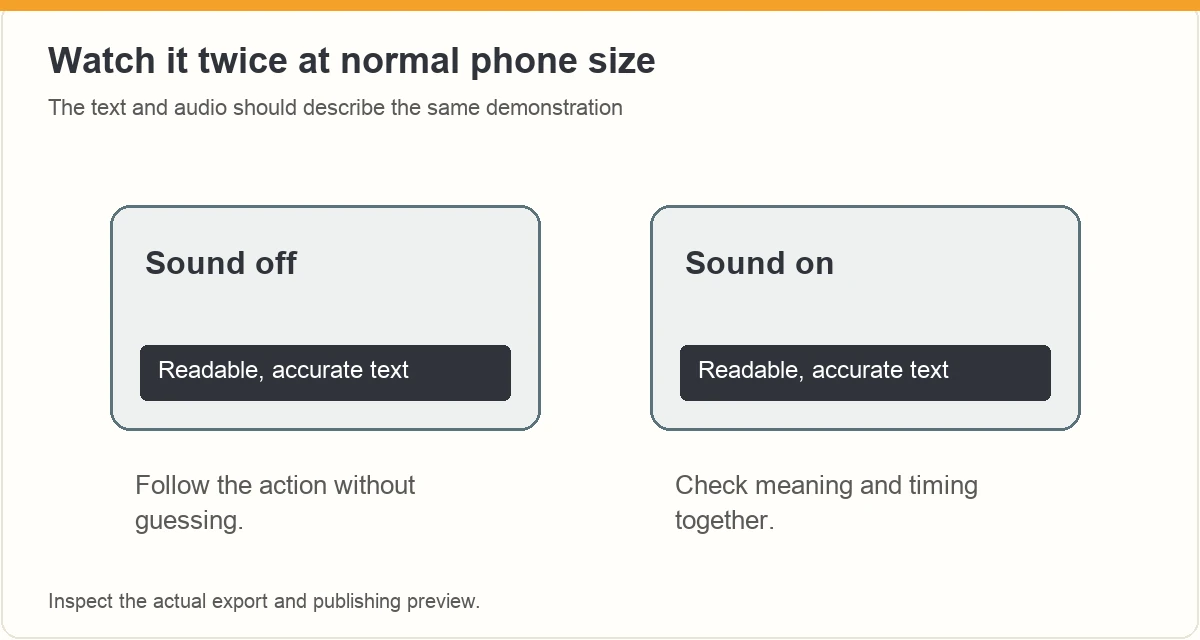Two playback checks for following the action silently and checking text against audio.
