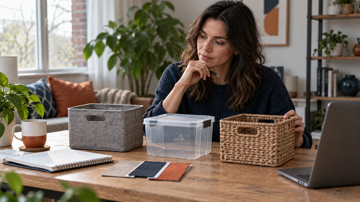 Product Opportunity Explorer vs ZonBase: Do You Need Both? Generated editorial illustration of a product researcher comparing storage-product samples.