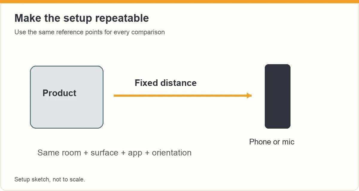 Product and microphone at fixed positions with a consistent recording setup.
